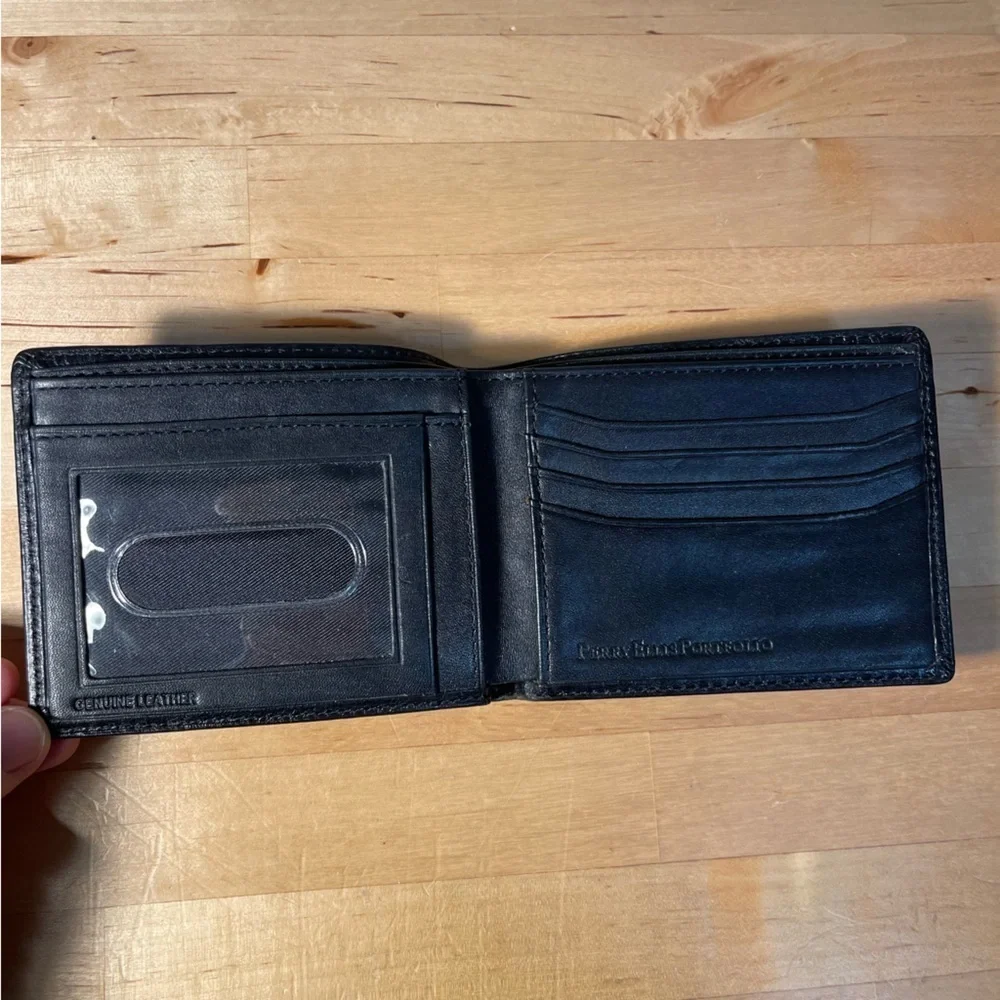Perry Ellis Portfolio Men's Genuine Leather Bifold Wallet ID Holder Black